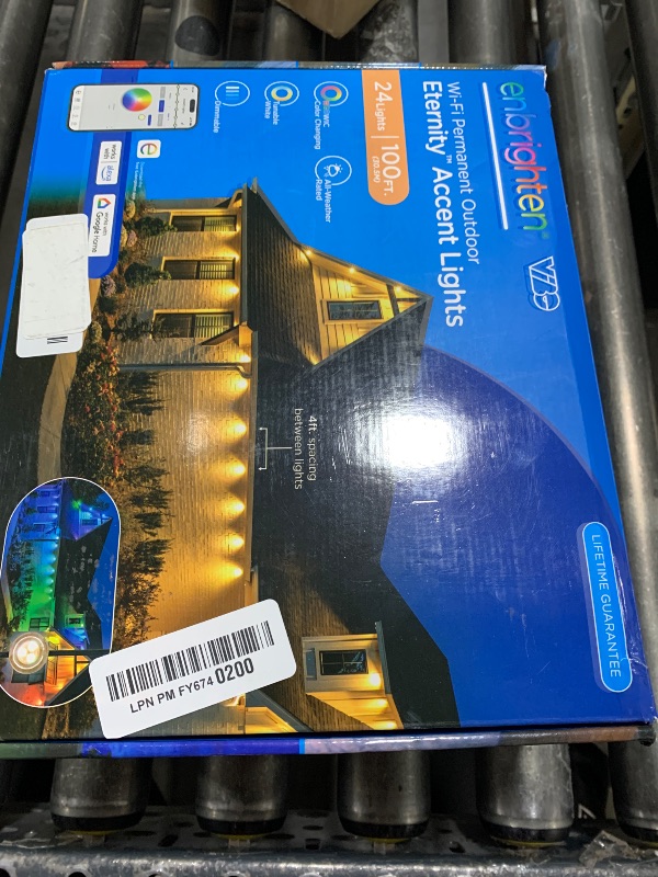 Photo 1 of Enbrighten Vibe Eternity Accent Permanent Outdoor Lights for House, 100ft, 24 RGBWIC LEDs, Wide Spacing, 94lm, Tunable White, Everyday Eave Lighting, Smart App, Works with Alexa, Google Home, 85714