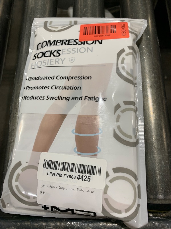 Photo 1 of +MD 2 Pairs 20-30 mmHg Medical Compression Socks for Women & Men, Knee High Open Toe Stockings, Circulation Support & Comfort Hose Nude, Large