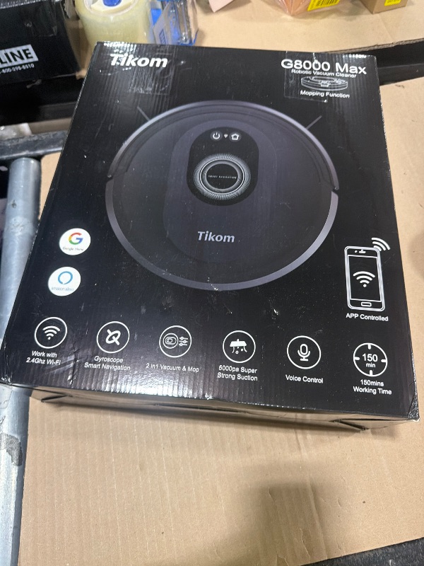 Photo 1 of Tikom Robot Vacuum and Mop Combo, 5000Pa Robotic Vacuum Cleaner, 150 Min Max, App & Remote Control, Ideal for Hard Floor, Carpet, Pet Hair, Self-Charge(G8000 Max)