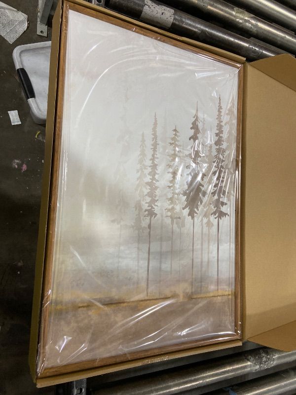 Photo 1 of LHIUEM Large Pine Tree Framed Canvas Wall Art Set,Forest Trees Nature Wall Decor,Modern Landscape Artwork, Foggy Forest Painting for Living Room, Bedroom,Office-16 x24 x3