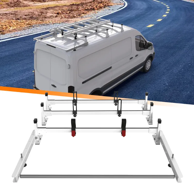 Photo 1 of 54" Ladder Roof Rack Fit for Ford Transit 150 250 350 Cargo Van 3 Crossbars with Rear Cargo Roller