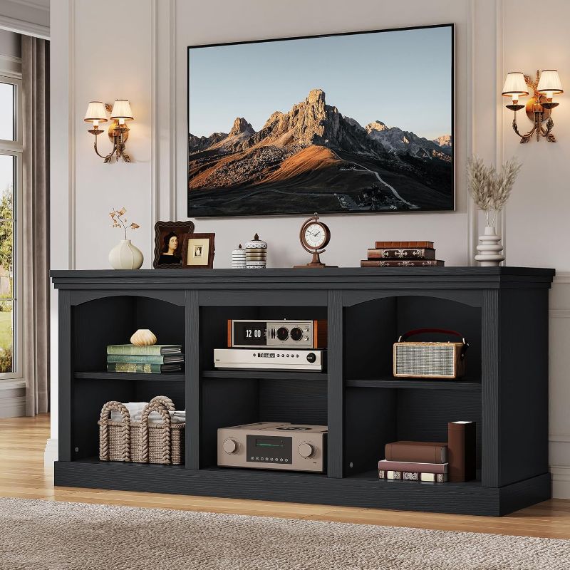 View 1 of (INCOMPLETE) YITAHOME Farmhouse TV Stand with Cord Management for 75/80 Inch TV, Entertainment Center with Adjustable Shelf & Open Storage, 70" TV Console Table for Living Room (Black)