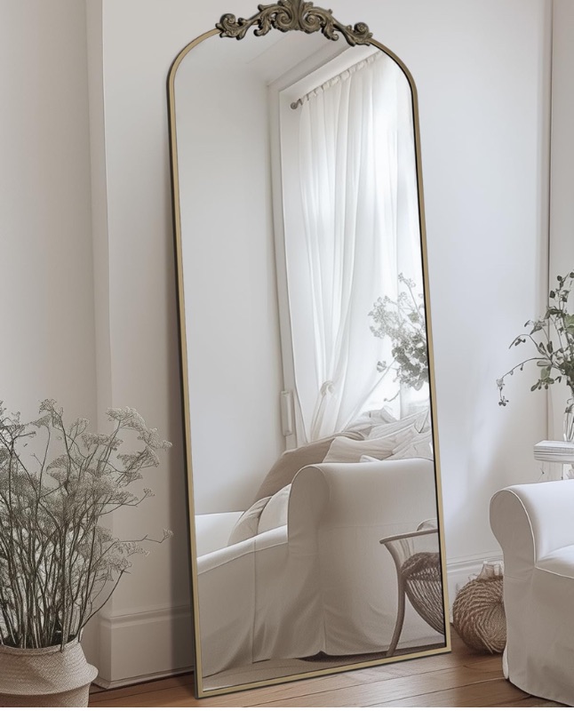 Photo 1 of Antok Arched Full Length Mirror, 65"x24" Floor Mirror with Carved, Full Body Mirrors