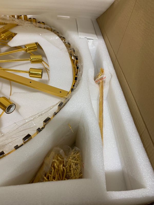 Photo 1 of WOSOHYUN Gold Crystal Chandelier 40” 8-Tier Modern Round K9 Crystal Ceiling Light, Height Adjustable 16-Light Luxury Pendant Lighting for High Ceiling Dining Room Living Room Foyer Staircase