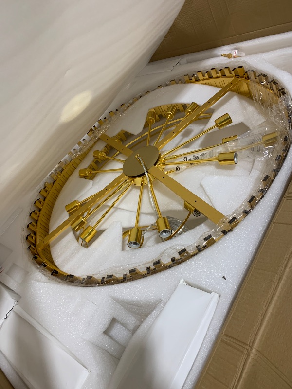 Photo 1 of WOSOHYUN Gold Crystal Chandelier 40” 8-Tier Modern Round K9 Crystal Ceiling Light, Height Adjustable 16-Light Luxury Pendant Lighting for High Ceiling Dining Room Living Room Foyer Staircase