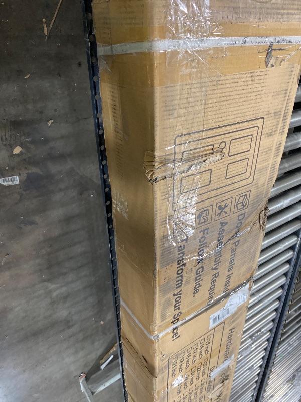 Photo 1 of ALAMEDADT 32'' x 84'' Glass Barn Door and 6 Ft Hardware Kit Included, MDF White Barn Door Slab with Frosted Glass, PVC Surface, Combined with Handle and Floor Guide-Assembly Required, White