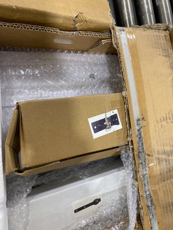 Photo 1 of ALAMEDADT 32'' x 84'' Glass Barn Door and 6 Ft Hardware Kit Included, MDF White Barn Door Slab with Frosted Glass, PVC Surface, Combined with Handle and Floor Guide-Assembly Required, White