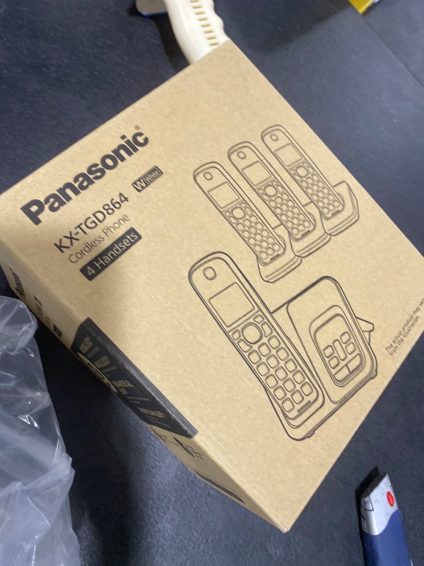 Photo 1 of Panasonic Cordless Phone with Answering Machine, Link2Cell Bluetooth Home Phones, Voice Assistant and Advanced Call Blocking, Expandable System with 4 Handsets - KX-TGD864W (White)