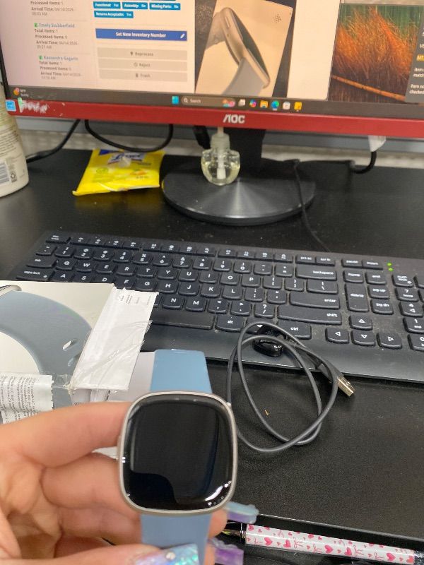 Photo 1 of Fitbit Versa 4 Fitness Smartwatch with Daily Readiness, GPS, 24/7 Heart Rate, 40+ Exercise Modes, Sleep Tracking and more, Waterfall Blue/Platinum, One Size (S & L Bands Included)