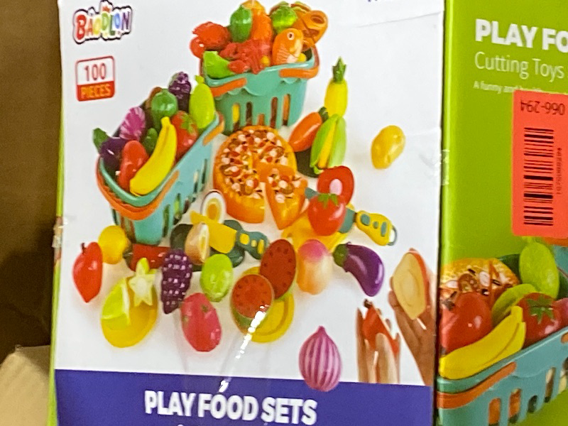 Photo 1 of 100 Pcs Play Food Set for Kids Kitchen, Pretend Food Toy for Toddlers Age 1-3, Plastics Cutting Fake Food/ Fruit/ Vegetable Accessories with 2 Baskets, Birthday Gifts for 2 3 4 5 Years Old Boys Girls