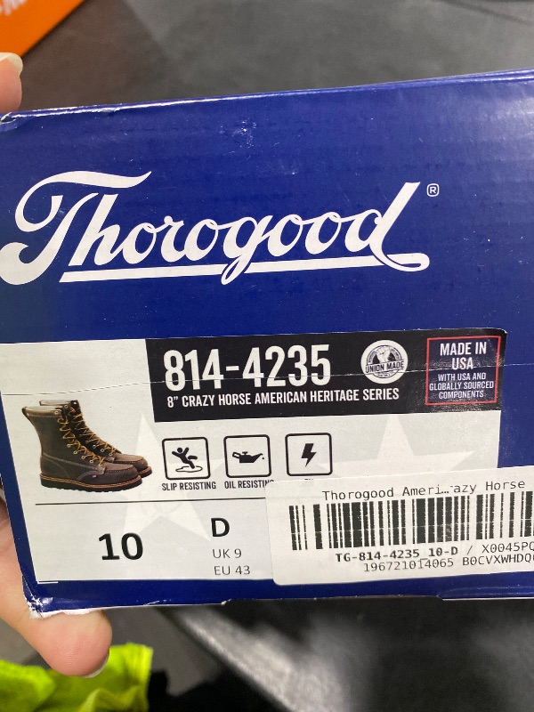 Photo 1 of SIMILAR TO PRODUCT BUT NOT THOROGOOD BOOTS*************Thorogood American Heritage 8” Moc Toe Work Boots for Men Made with Full-Grain Leather, Soft Toe, Slip-Resistant Wedge Outsole and Comfort Footbed; EH Rated, Crazy Horse - 10 D