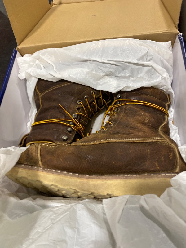 Photo 1 of SIMILAR TO PRODUCT BUT NOT THOROGOOD BOOTS*************Thorogood American Heritage 8” Moc Toe Work Boots for Men Made with Full-Grain Leather, Soft Toe, Slip-Resistant Wedge Outsole and Comfort Footbed; EH Rated, Crazy Horse - 10 D