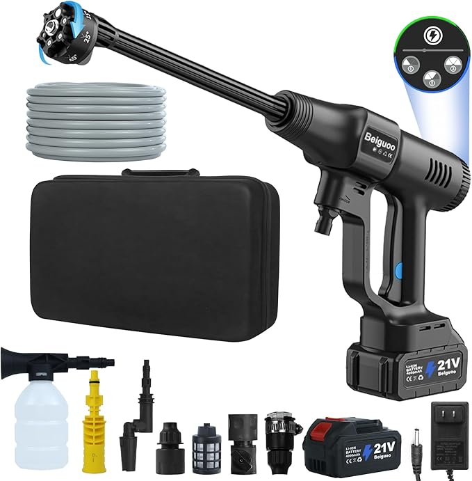 Photo 1 of Cordless Pressure Washer 1450PSI, Brushless Motor Cordless Power Washer Gun, 2X4000mAh Battery Pressure Washer, Portable Electric Power Washer with 6-in-1 Nozzel for Car/Floor/Fence/Sidewalk

