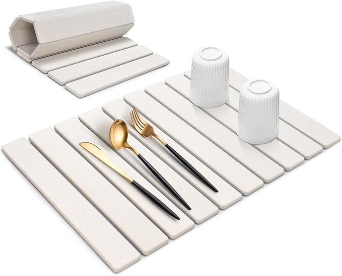 Photo 1 of Large Stone Dish Drying Mat for Kitchen Counter, 24"(L)×16"(W), Collapsible Quick Drying Dish Mats, Ultra Absorbent Diatomaceous Earth Mats for Dishes Bottles Cups, Match Any Countertop
