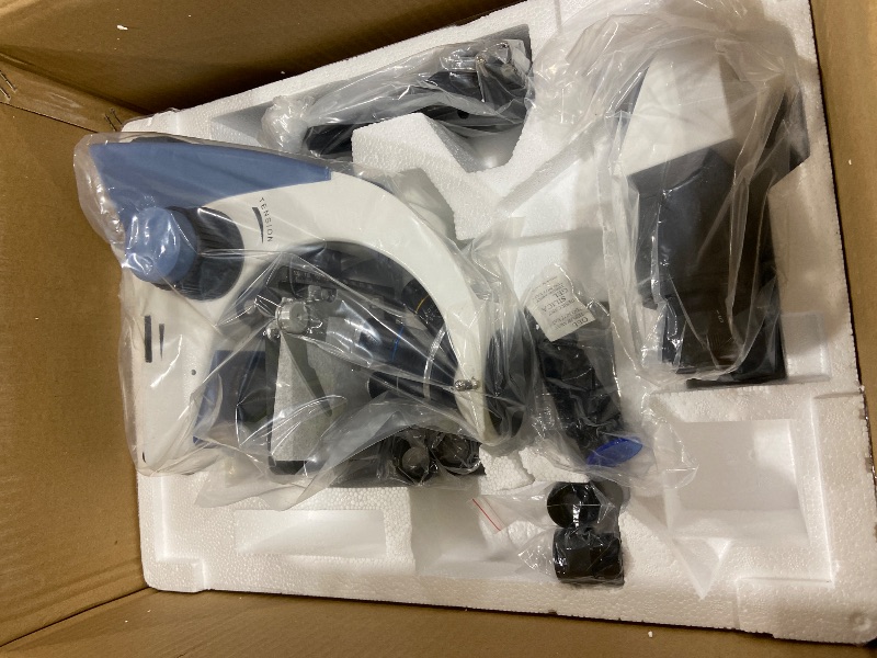 Photo 1 of MicroMarvels Professional Compound Trinocular Microscope 40X-2000X,with 7 inch Screen, Dual LED Illumination with WF10X & WF25X Eyepieces for School Laboratory, Home Learning (Blue & White)