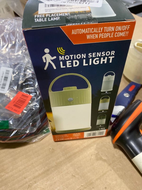 Photo 1 of Motion Sensor LED Night Light - Cordless Battery Powered Table Lamp, Portable Lamps Lantern for Outdoor Camping Tents, 4 Brightness Level, Press Dimmable Safe Night Lights, 1 Pack (White)