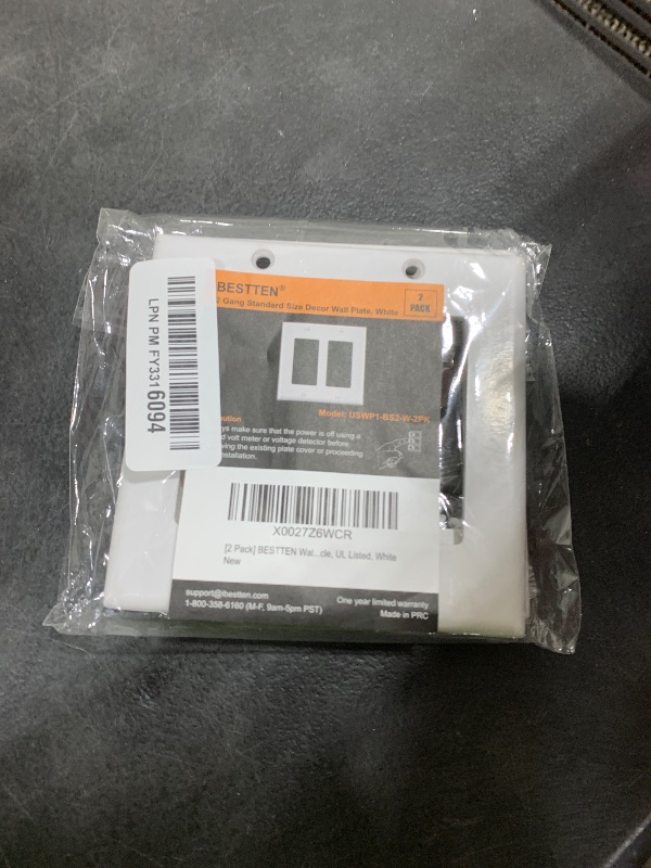 Photo 1 of [2 Pack] BESTTEN 2-Gang Decorator Wall Plate, Standard Size, H4.53” x W4.57”, Unbreakable Polycarbonate Outlet and Switch Cover, UL Listed, White