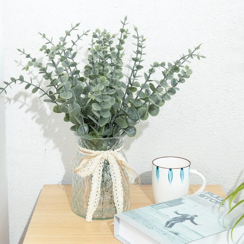 Photo 1 of   Artificial Eucalyptus Stems Fake Eucalyptus Leaves Stems Real Touch Leaf Branches for Flower Bouquet Wedding Easter Centerpiece Spring Home Office Decor