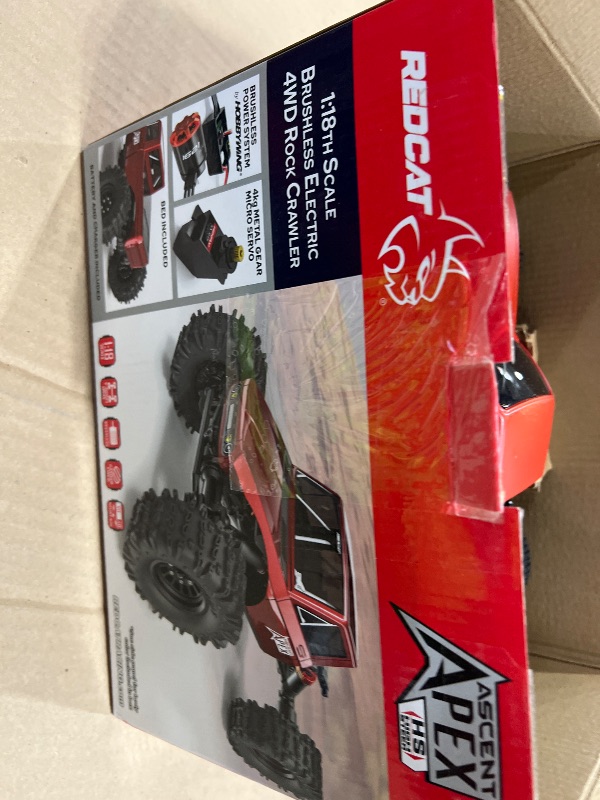 Photo 1 of Redcat Racing Ascent-18 APEX, 1/18 Scale Brushless Electric Rock Crawler, Carbon Fiber, 4WD RC Car for Adults with 2.4GHz Radio System (Red)
