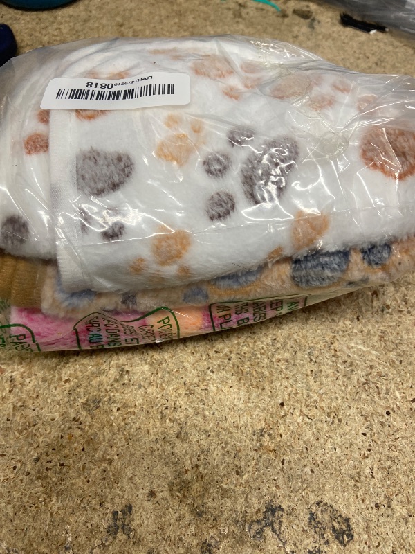 Photo 1 of 1 Pack 3 Blankets Super Soft Fluffy Premium Fleece Pet Blanket Flannel Paw Printed Throw for Dog Puppy Cat (Small 23x16'', Brown, Pink, White)