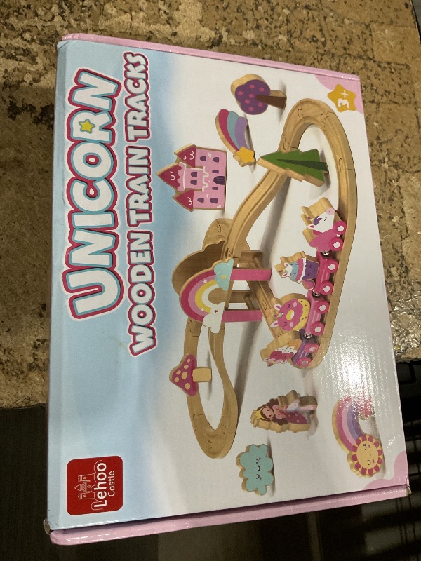 Photo 1 of (SOLD AS PARTS) Lehoo Castle Wooden Train Set - Unicorn Train Set for Toddlers 2-4, Wooden Train Track Toddler Girl Toys, Pink Train Fantasy Toys for 3 4 5 6 7 Year Old Girl
