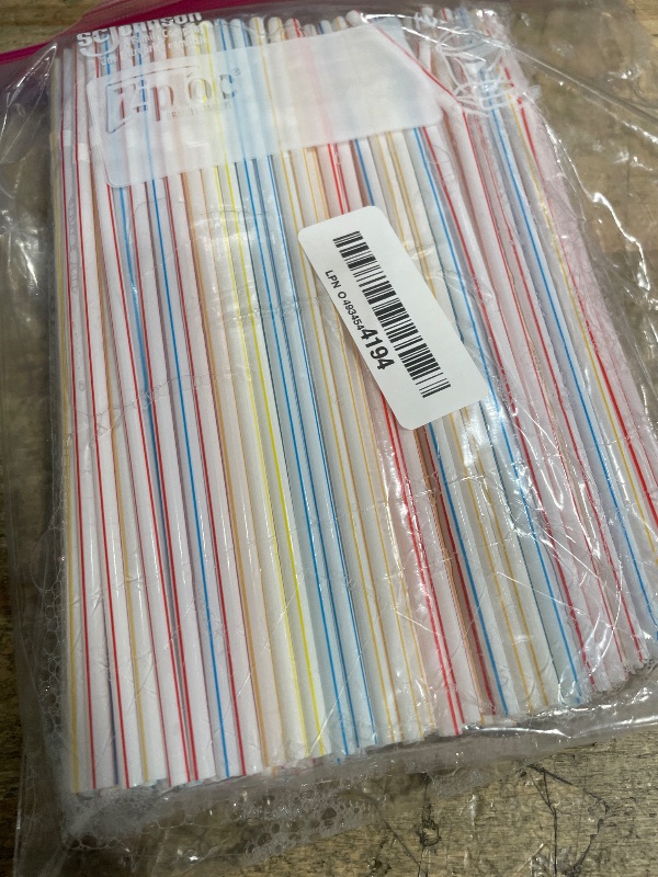 Photo 1 of [200 Pack] 8.5" High Flexible Plastic Straws,Bendable Disposable Drinking Straws -Striped Assorted Colors for Home Use Milk Juice Drinks