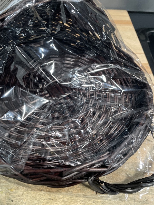 Photo 1 of ***Missing handle** JJSQ Handmade Woven Wicker Hanging Storage Basket, Wall Decorations for Home Garden Wedding, Brown, 14.2×11.8×4.7 inch