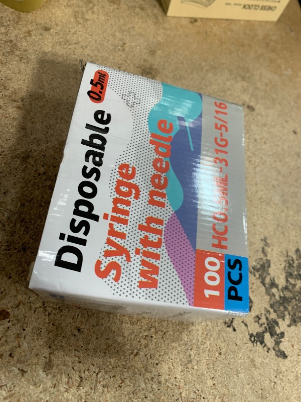 Photo 1 of 0.5ml/cc 31G 5/16" 8mm Syringe, Lab Tools Pack of 100, Disposable Individual Package