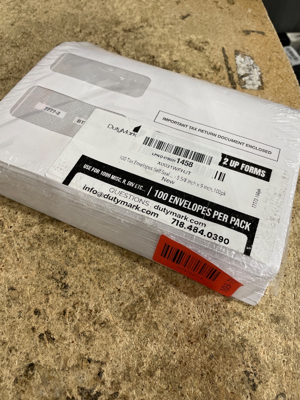 Photo 1 of 100 Tax 1099 Envelopes Self-Seal For 1099 MISC, 1099-R & DIV - INT, 1095, 1098, Double-Window Security tinded, For Quickbooks or Tax Software - 5 5/8 Inch x 9 Inch, 100 Envelopes