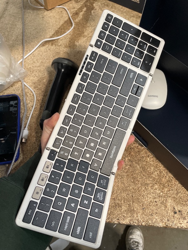 Photo 1 of **MISSING DONGLE** Foldable Keyboard and Mouse, Samsers Folding Bluetooth Keyboard Combo, 2.4G + BT5.0 x 2, Full-Size Portable Travel Keyboard & Rechargeable Wireless Mouse for Windows Android iOS Mac OS, Starlight