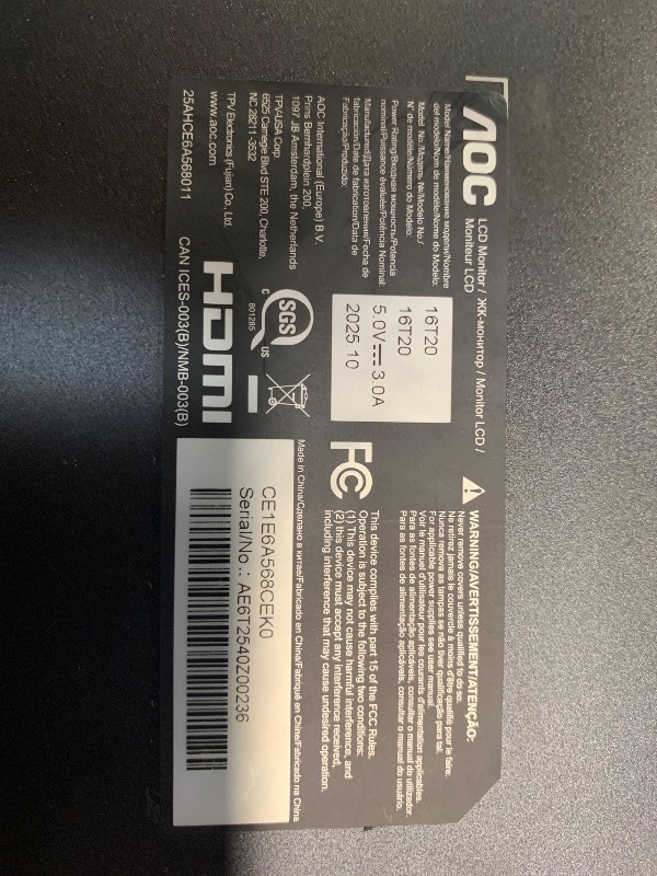 Photo 1 of *SCREEN BROKEN**.  AOC 16T20 Portable Monitor 15.6" FHD 1080p IPS Display, USB-C, Mini HDMI, Built-in Speakers, Travel Monitor with Smart Cover, Compatible with Laptops, MacBook, Gaming Console Ready