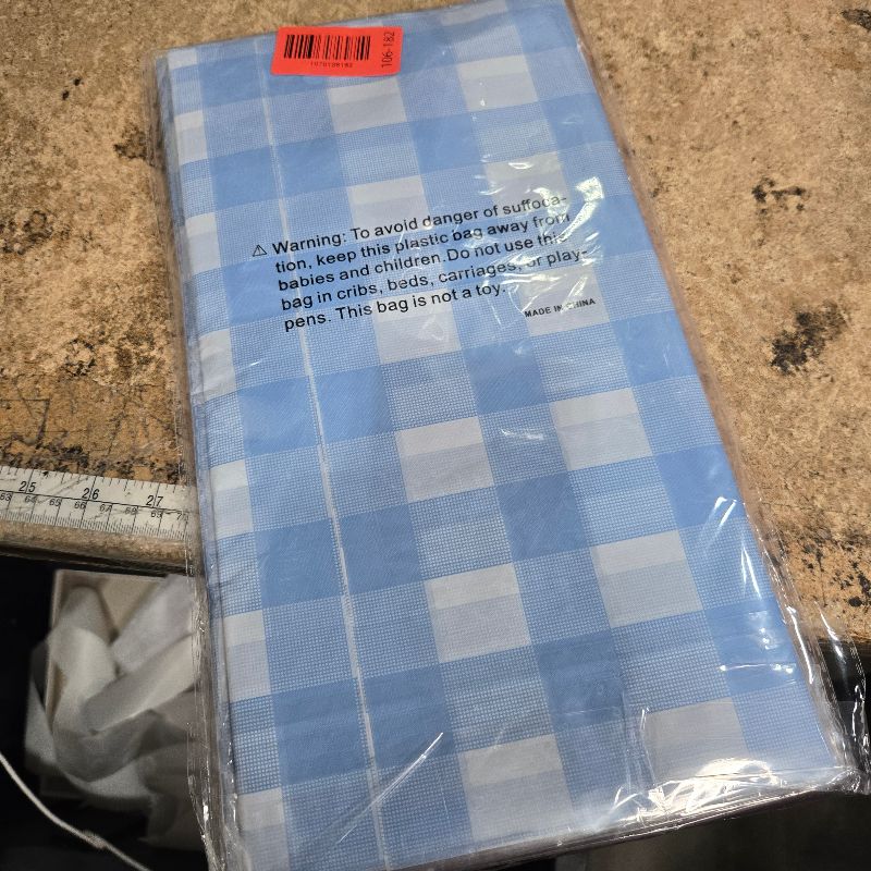 Photo 1 of 4 Pack Gender Reveal Gingham Tablecloths Disposable Plastic Pink and Blue Checkered Tablecloth 54 x 108 Inch Rectangle Table Covers for Boy or Girl Gender Reveal Party Baby Shower Birthday Party