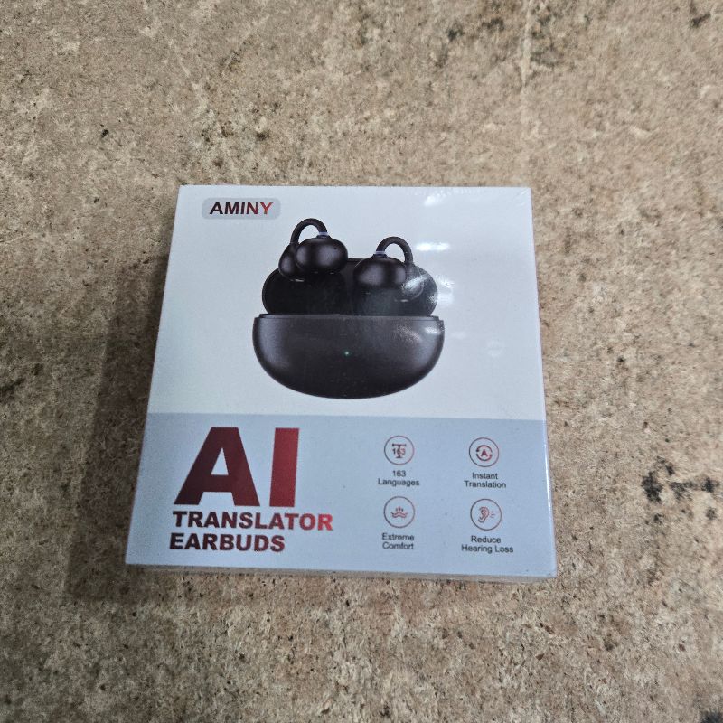 Photo 1 of **FACTORY SEALED** AMINY AI Translation Earbuds Real Time, 163 Languages & Accents Translator Ear Buds Audífonos Traductores Inglés Español Open Ear Earbuds Wireless Headphones for Travel Business Learning