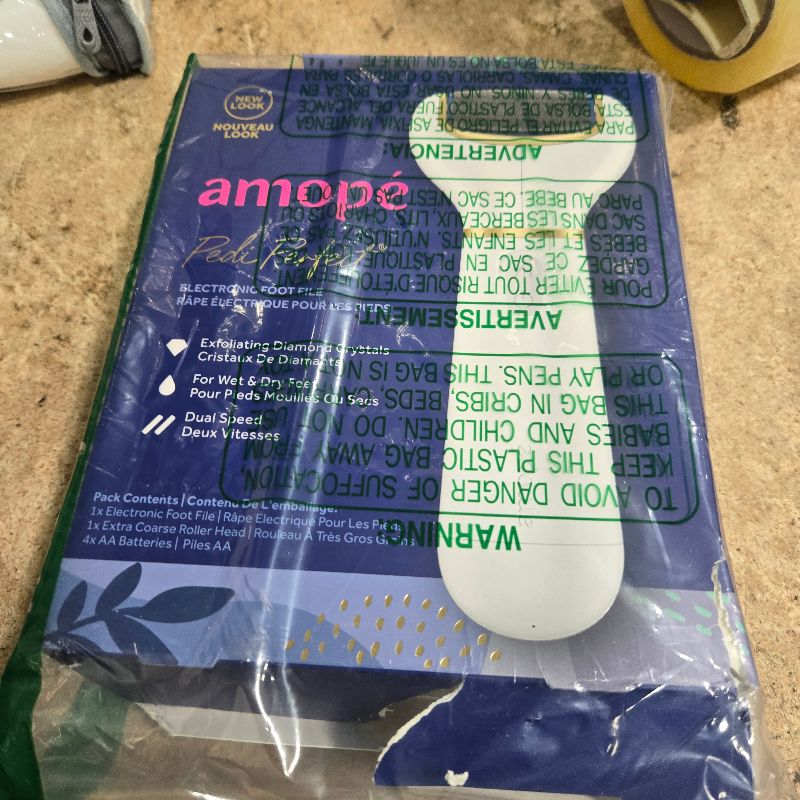 Photo 1 of ***USES BATTERIES*** Amopé Pedi Perfect Electric Callus Remover Foot File w/ Diamond Crystals, Pedicure Tool for Feet, Removes Hard & Dead Skin, Feet Scrubber & Buffer, Splashproof, w/ Extra Coarse Roller Head, 1 Count