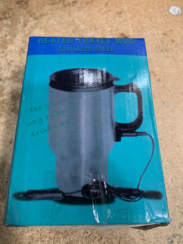 Photo 1 of 12V Car Heating Cup Stainless Steel Travel Coffee Cup Insulated Heated Thermos Mug, 450ml Car Kettle for Heating Water, Coffee, Milk, Tea (Silver, Stainless Steel Inner)