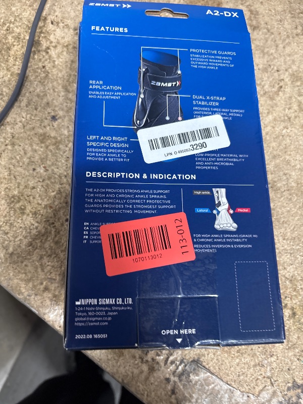 Photo 1 of *LARGE* Zamst A2-DX Sports Ankle Brace with Protective Guards For High Ankle Sprains and Chronic Ankle Instability-for Basketball, Volleyball, Lacrosse, Football-Black, Right, Large