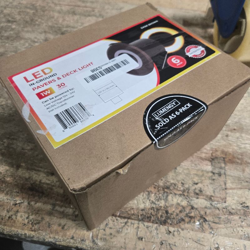 Photo 1 of **FACTORY SEALED** LUMENGY LED In-Ground Paver and Deck Light with Patented Ring Light Effect, 1W, 12V Low Voltage, IP67 Waterproof, for Decks, Driveways, Patios, Steps and Paver Surfaces, Brown Finish, 6 Pack