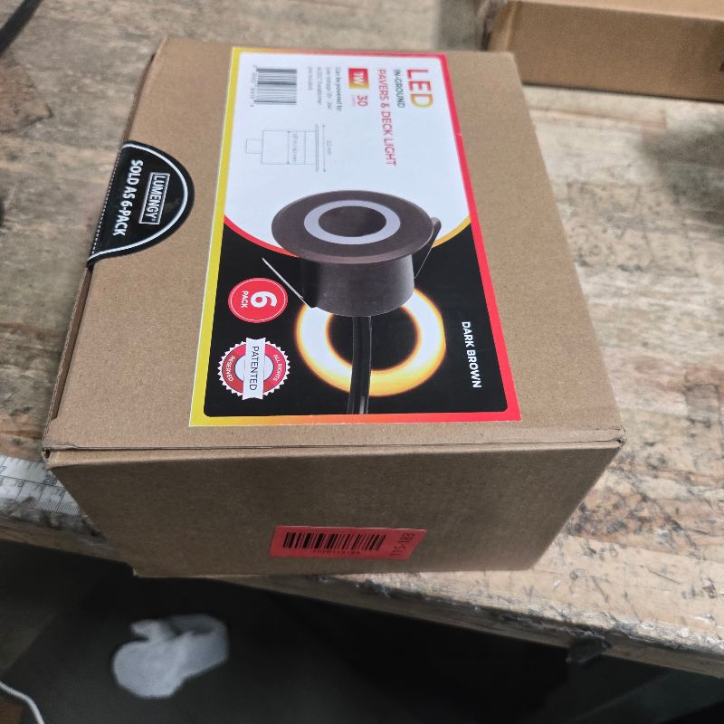 Photo 1 of **FACTORY SEALED**LUMENGY LED In-Ground Paver and Deck Light with Patented Ring Light Effect, 1W, 12V Low Voltage, IP67 Waterproof, for Decks, Driveways, Patios, Steps and Paver Surfaces, Brown Finish, 6 Pack