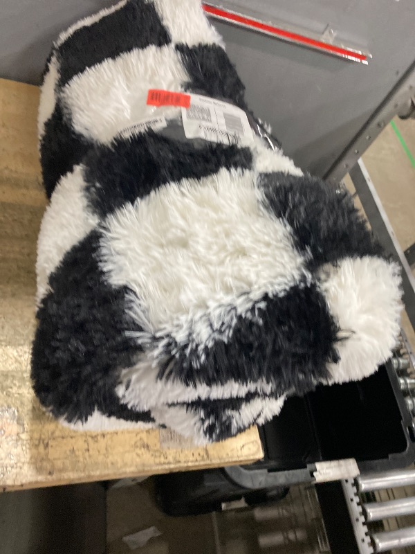 View 2 of KICMOR 5x7 Rug for Living Room Bedroom, Fluffy Black and White Area Rug Fuzzy Shaggy Floor Carpets, Big Large Soft Plush Checkered Rugs for Kids Girls Boys Room Dorm Nursery, Home Decor Aesthetic