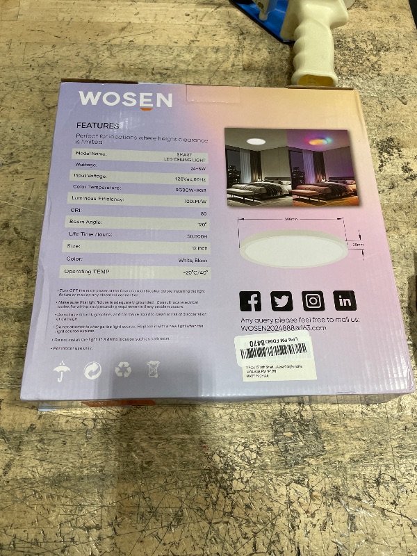 Photo 1 of 1 Pack 12 Inch Smart Ceiling Light Fixture, RGB LED Flush Mount Ceiling Light with Night Light, 24W 2400LM Ultra-Slim Ceiling Light with Remote, 16 Million DIY Colors, Works with Alexa/Google Home