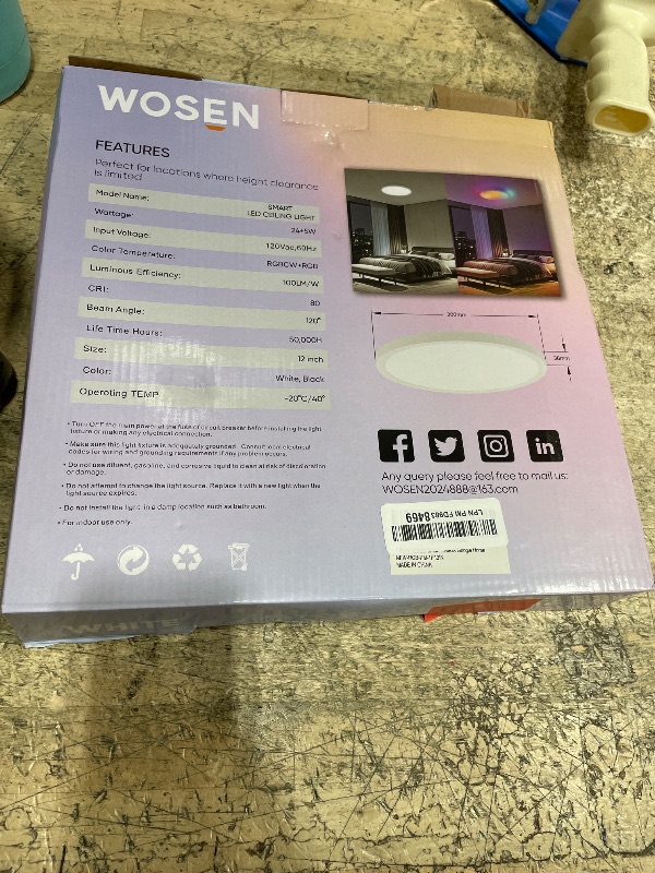 Photo 1 of 1 Pack 12 Inch Smart Ceiling Light Fixture, RGB LED Flush Mount Ceiling Light with Night Light, 24W 2400LM Ultra-Slim Ceiling Light with Remote, 16 Million DIY Colors, Works with Alexa/Google Home