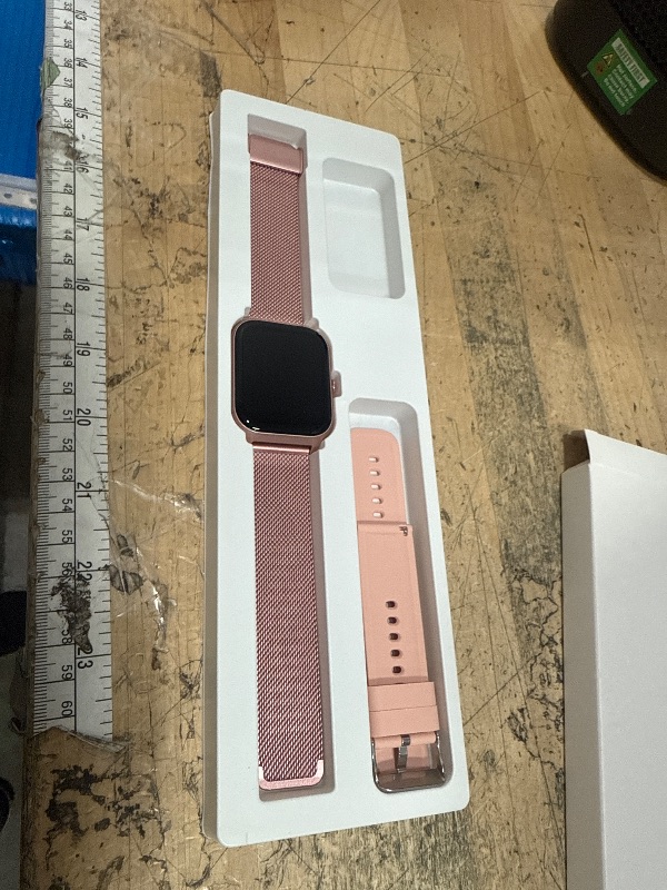 Photo 1 of (MISSING CHARGER)Smart Watches for Women Android & iPhone (2 Bands), 1.85" HD Smartwatch with Calls/Messages/Notifications, Heart Rate/SpO2/Sleep Monitor,120+ Sports Modes Waterproof Fitness Tracker Watch, Pink