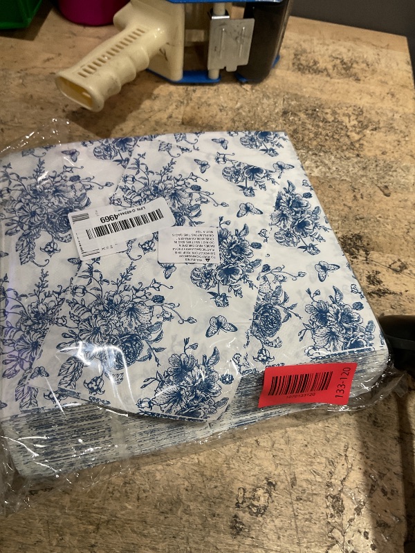 Photo 1 of 100PCS Blue Floral Napkins Disposable Hand Towels for Bathroom 3 Ply Blue and White Paper Napkins Decorative Flower Guest Napkins Chinoiserie Napkins for Wedding Bridal Shower Birthday Cocktail Party