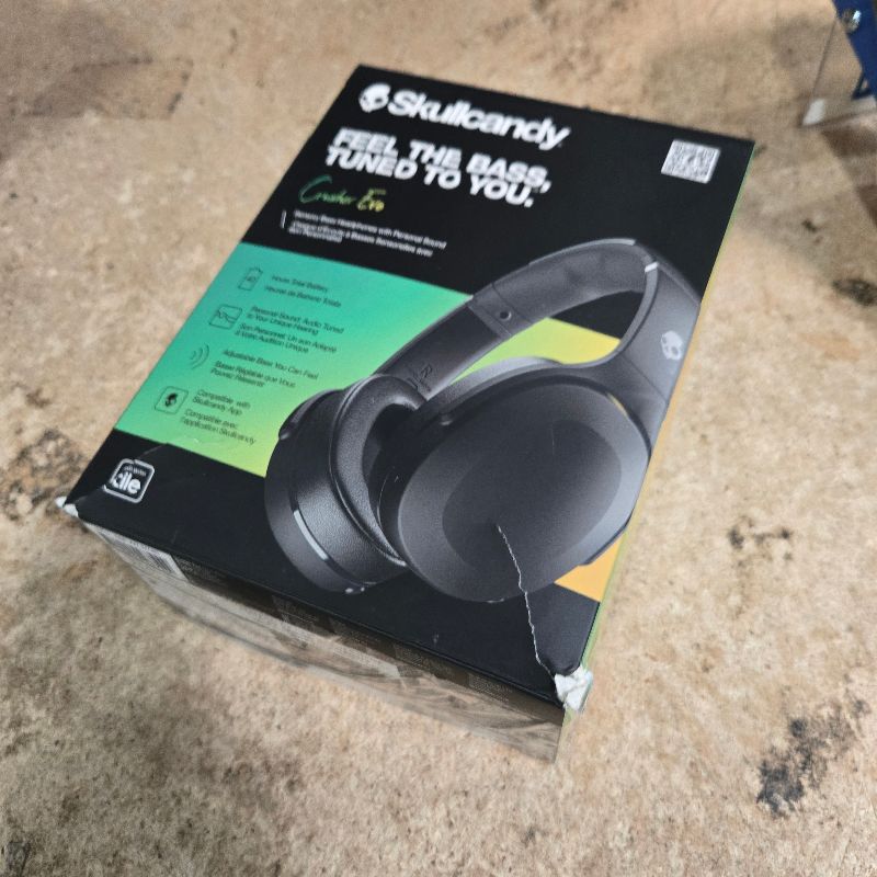 Photo 1 of **SEE PHOTOS FOR DAMAGE** Skullcandy Crusher Evo Wireless Bluetooth Headphones with Multi-Sensory Bass, Noise Isolating Over-Ear Fit, Up to 40 Hours Battery, Microphone for iPhone Android - True Black