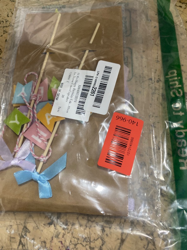 Photo 1 of 11 Pcs Happy Birthday Cake Topper Banner Bow Ribbon Cake Topper Happy Birthday Cakes Bunting Toppers with Wood Pole Handmade Pennant Flags with Bow Ribbon for Donut Cakes Cupcakes