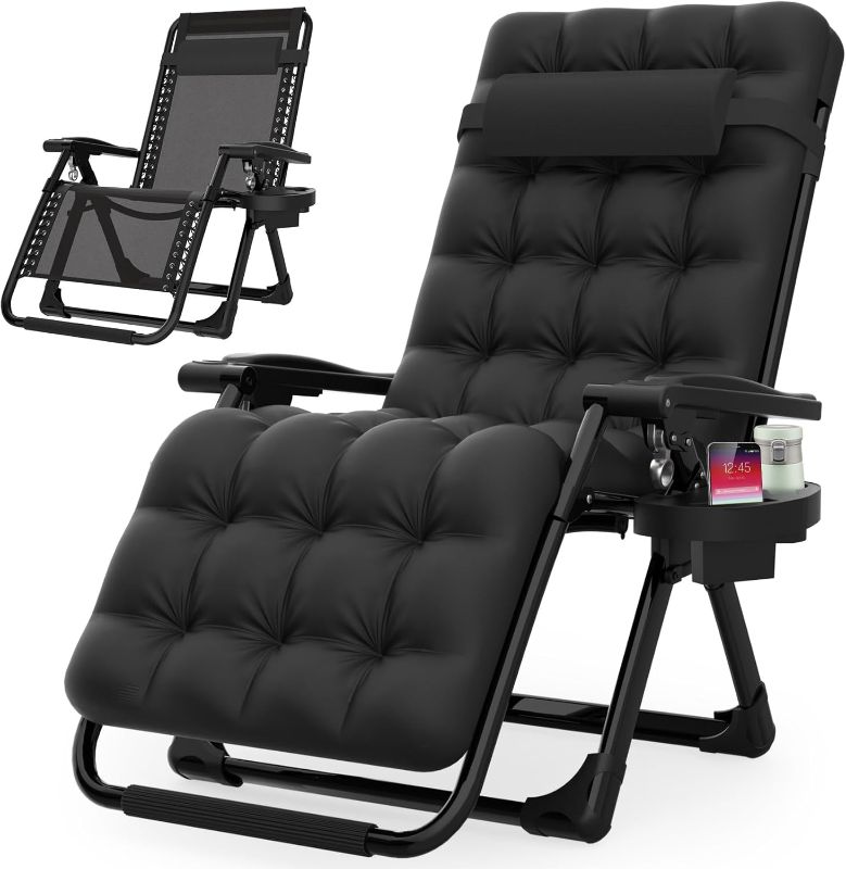 Photo 1 of **MSRP 78.99**Suteck Zero Gravity Chair, Reclining Camping Lounge Chair w/Removable Cushion, Upgraded Lock and Cup Holder, Reclining Patio Chairs Folding Recliner for Indoor and Outdoor
