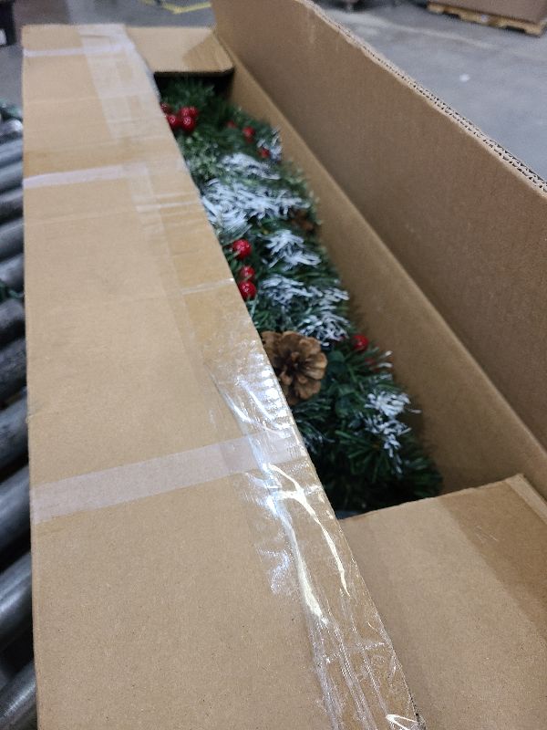 Photo 1 of 2 Set 4Ft Snowy Outdoor Christmas Entrance Tree with Timer 60 Warm Lights Battery Operated,120 Branches Tips,14 Eucalyptus,13 Smoky Pine Bristle Leaves,10 Pine Cones,9 Red Berries for Porch Front Door