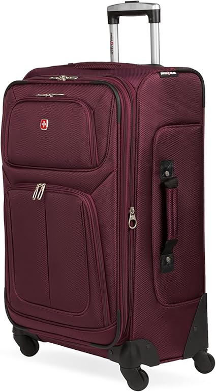 Photo 1 of **MSRP 133.40**SWISSGEAR Sion Softside Expandable Spinner Luggage Durable Lightweight Travel Suitcase, Merlot, Checked-Medium 25-Inch