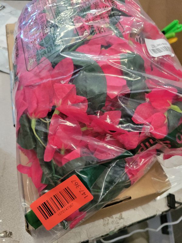 View 2 of Anelueeoo UV-Resistant Artificial Bougainvillea Hanging Flowers, 2pcs Realistic Fake Rose Red Vines for Outdoor Planters, Patio Urns, Porch & Balcony Decoration