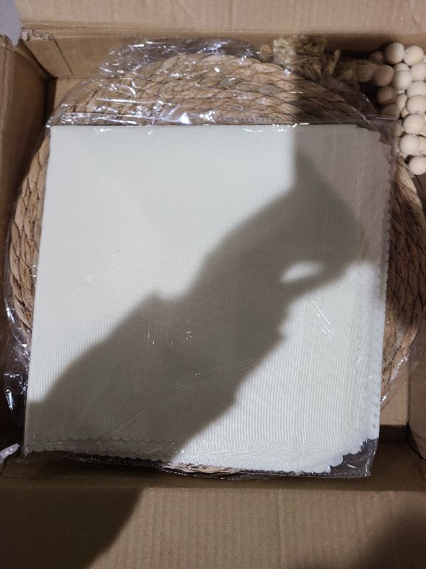 Photo 1 of 18 Pcs Boho Woven Placemats, Wood Bead Napkin Rings, and Dinner Cloth Napkins Set, 13" Handmade Round Wicker Farmhouse Rustic Placemats, Rattan Chargers for Dinner Plates for Thanksgiving Table Decor